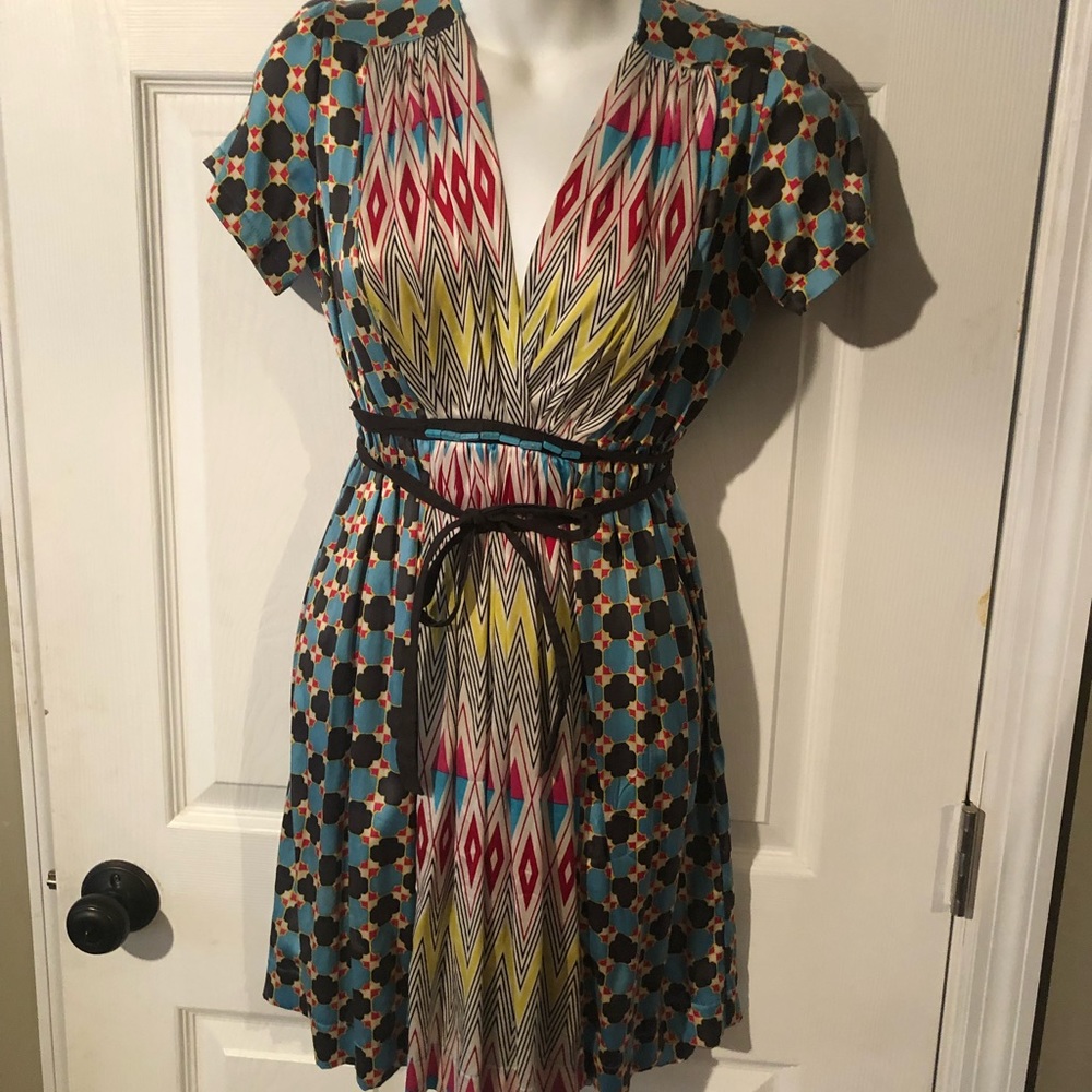 A Common Thread colorful print dress with waist tie. size S